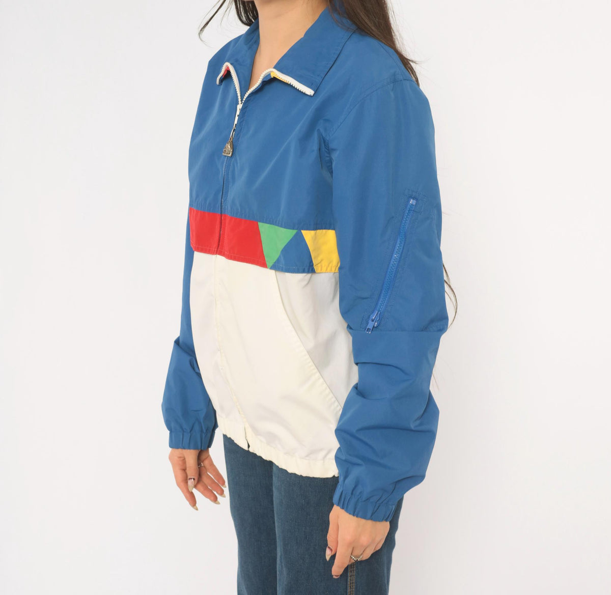 80s Pacific Trail Color Block Windbreaker Jacket Blue White Red Yellow Small