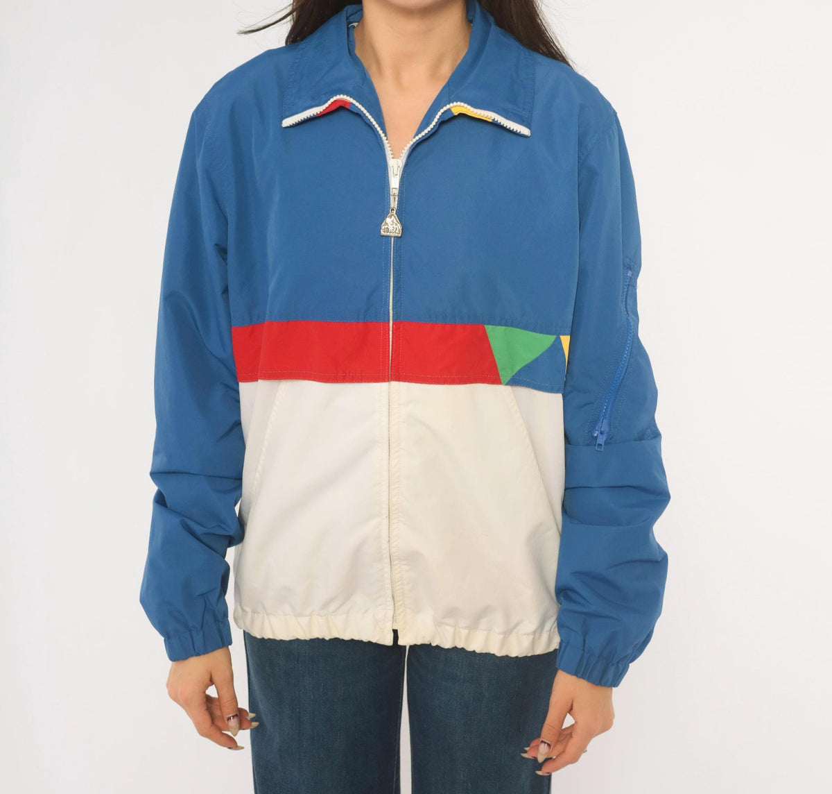 80s Pacific Trail Color Block Windbreaker Jacket Blue White Red Yellow Small