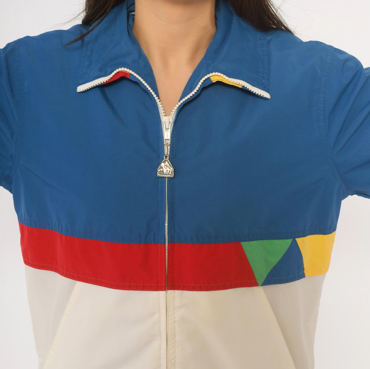 80s Pacific Trail Color Block Windbreaker Jacket Blue White Red Yellow Small