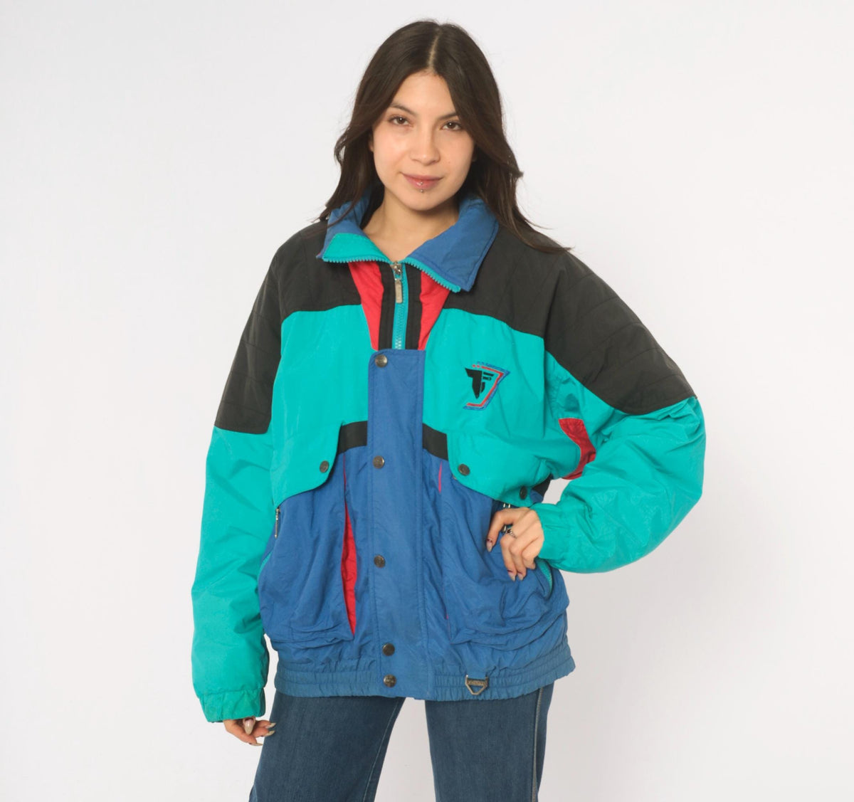 90s Tyrolia Teal Color Block Ski Jacket Small S