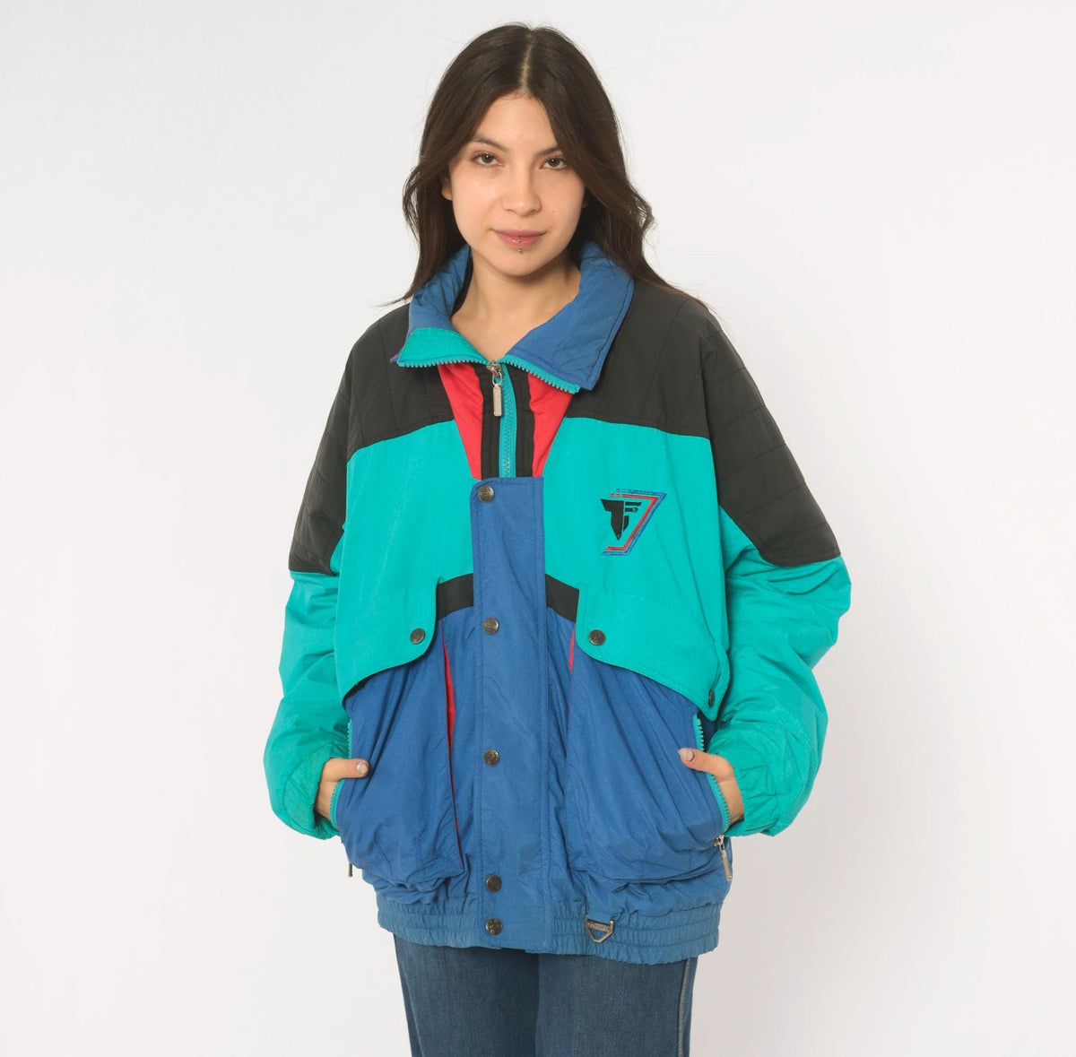90s Tyrolia Teal Color Block Ski Jacket Small S