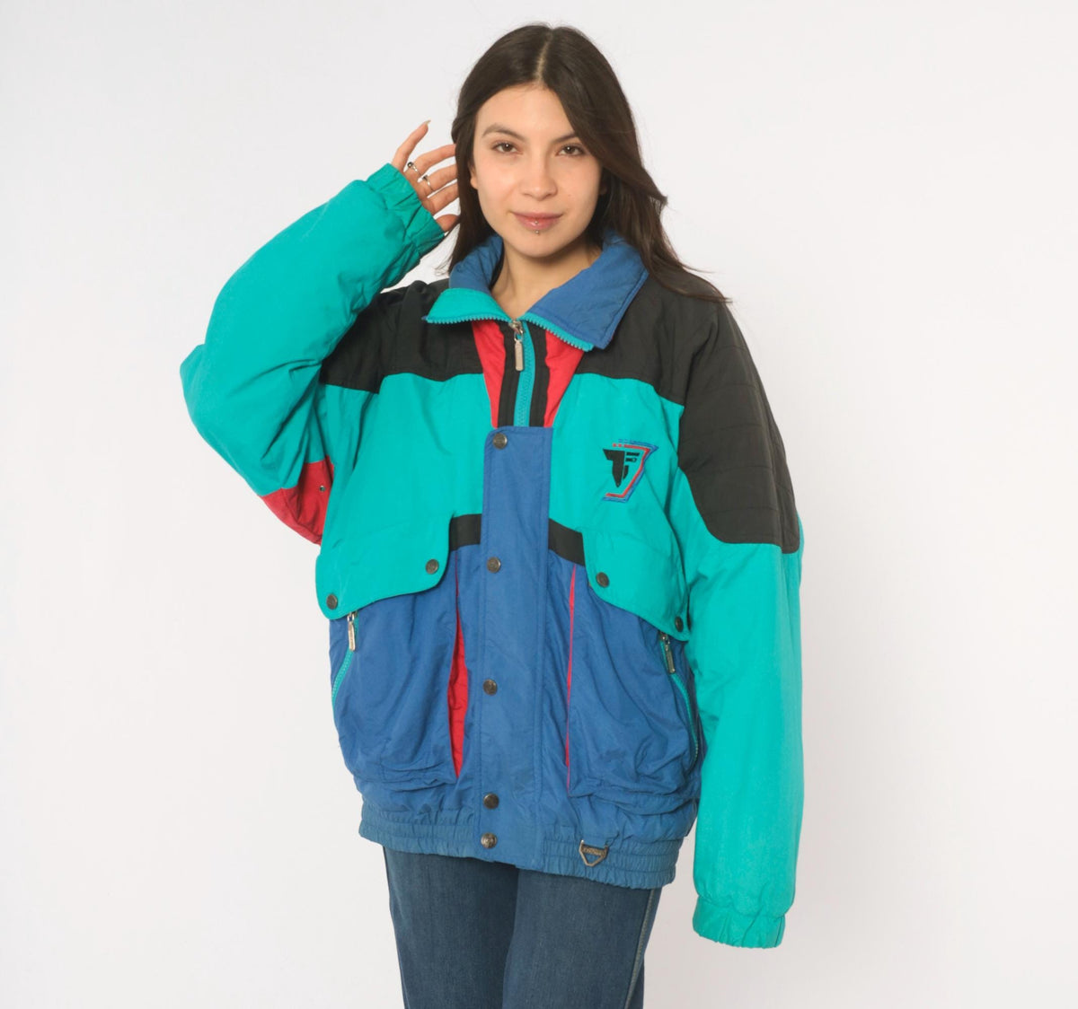 90s Tyrolia Teal Color Block Ski Jacket Small S