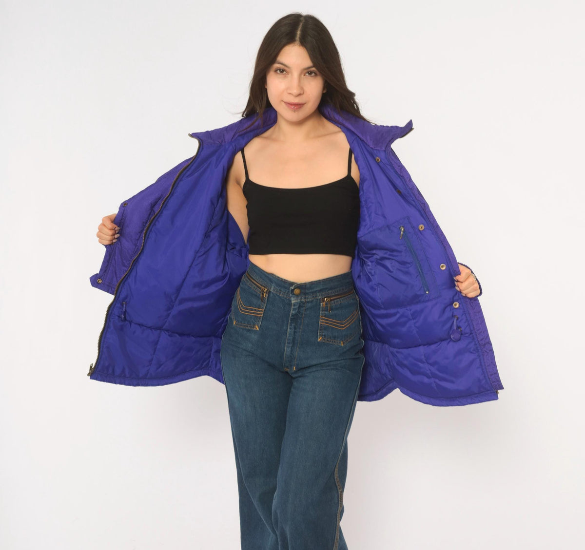 90s Purple Ski Jacket Geometric Embroidered Nylon Puffer Womens Large L