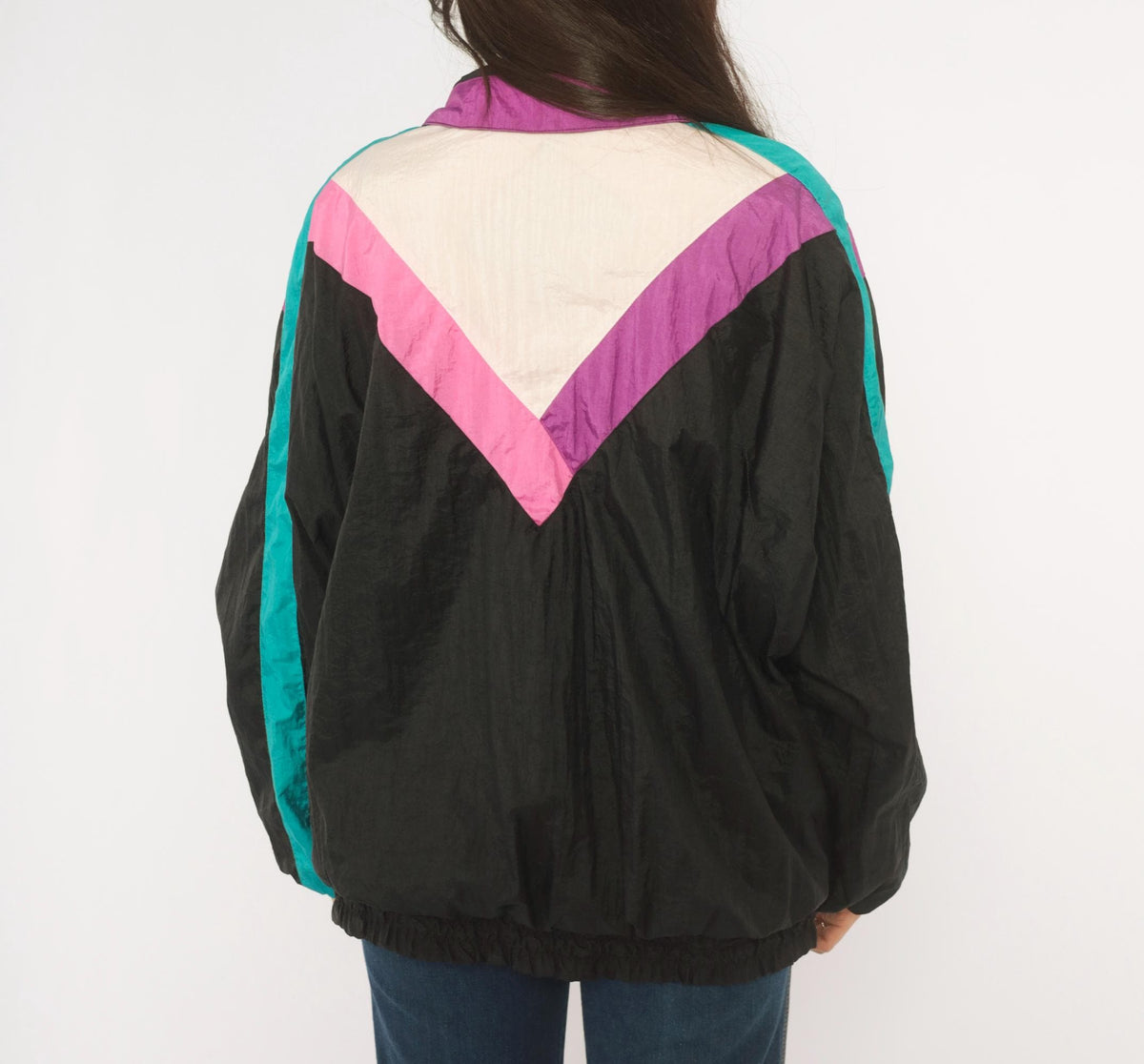 90s R.E. Sport Color Block Windbreaker Black Purple Teal Pink Chevron Extra Large XL