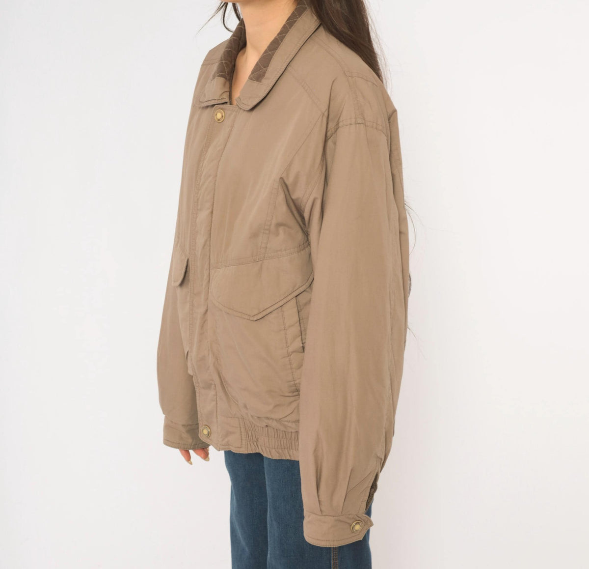 90s Members Only Bomber Jacket Grey Taupe Snap Collar Medium M