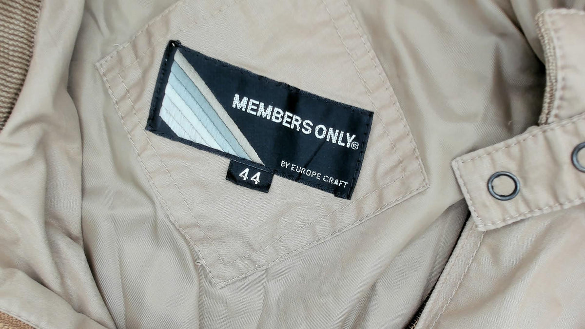 80s Members Only Tan Bomber Jacket Snap Collar Epaulettes Medium