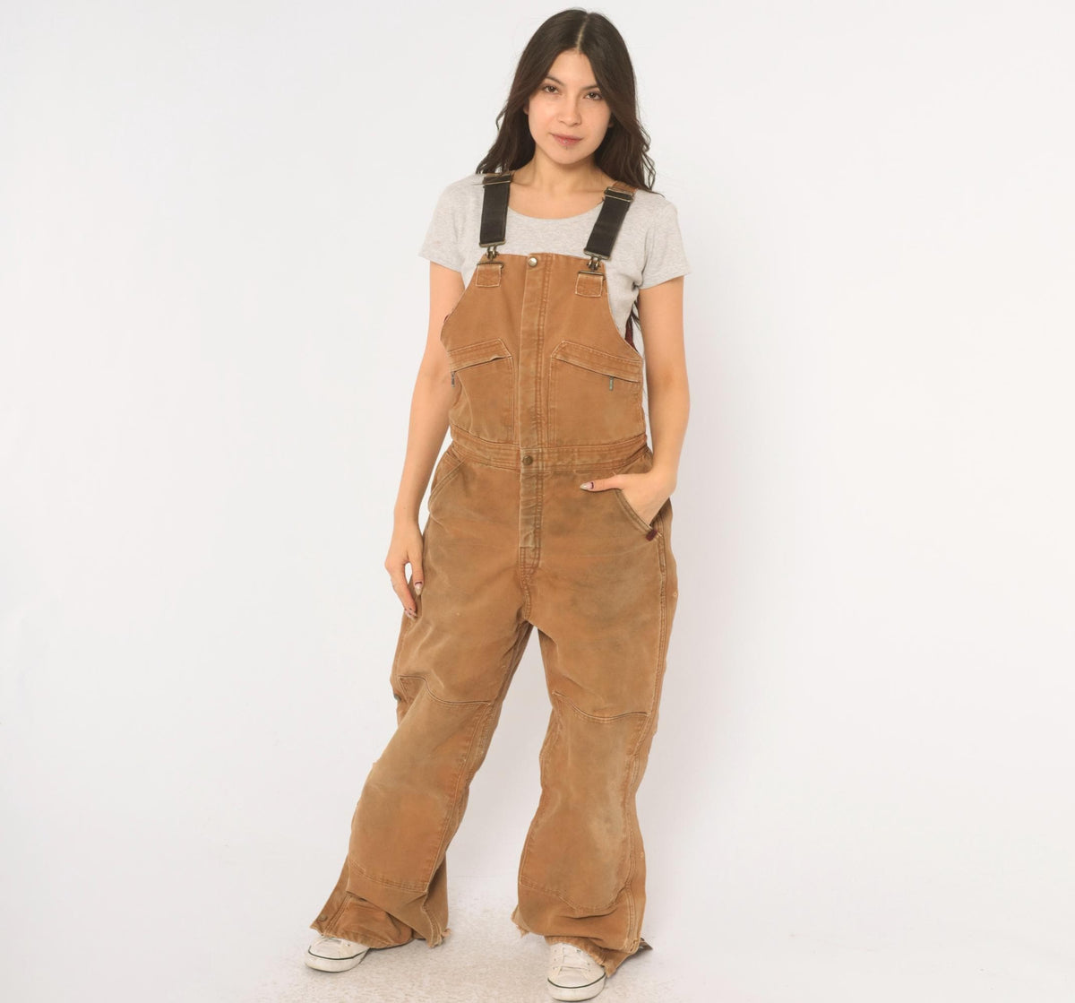 Y2K Real Ranch Tan Duck Canvas Bib Overalls Small S