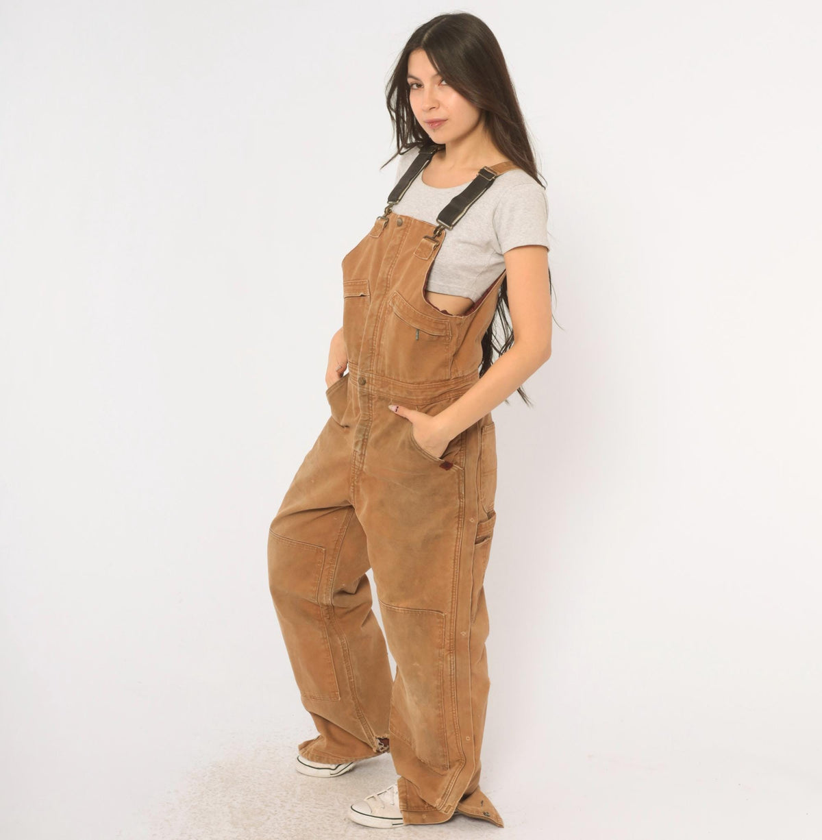 Y2K Real Ranch Tan Duck Canvas Bib Overalls Small S