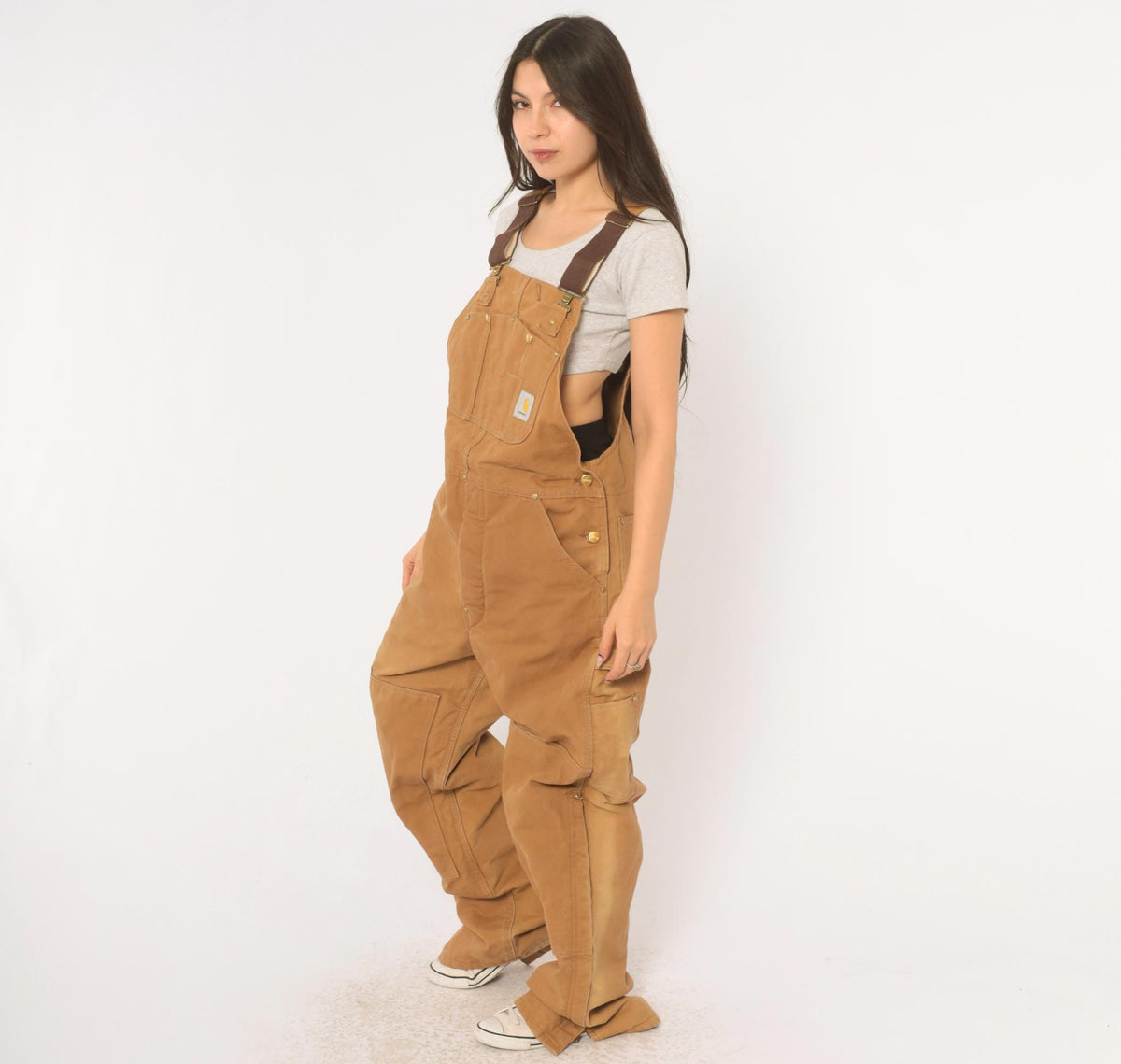 80s Carhartt Duck Canvas Bib Overalls Tan Double Knee Workwear Medium
