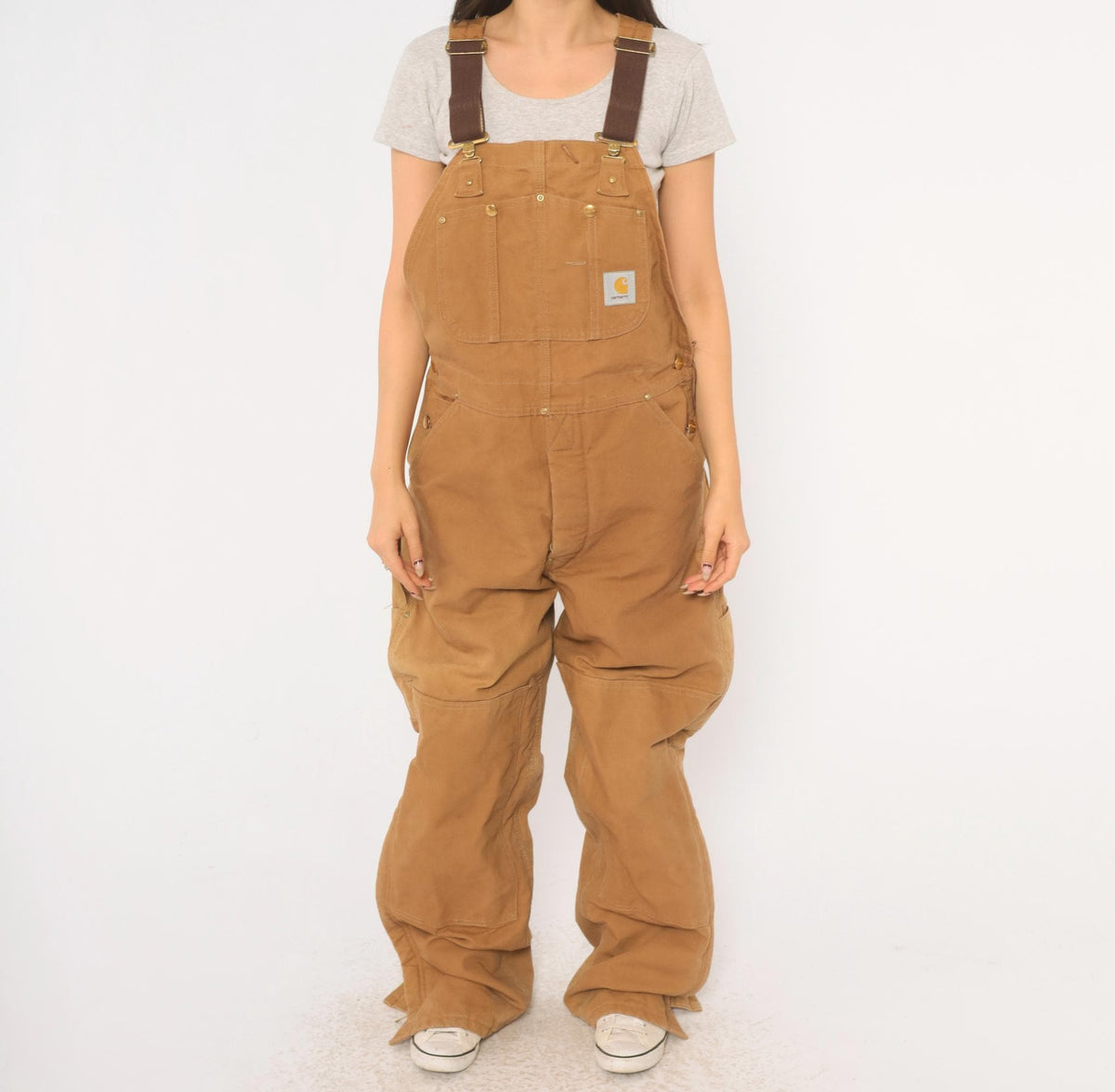 80s Carhartt Duck Canvas Bib Overalls Tan Double Knee Workwear Medium