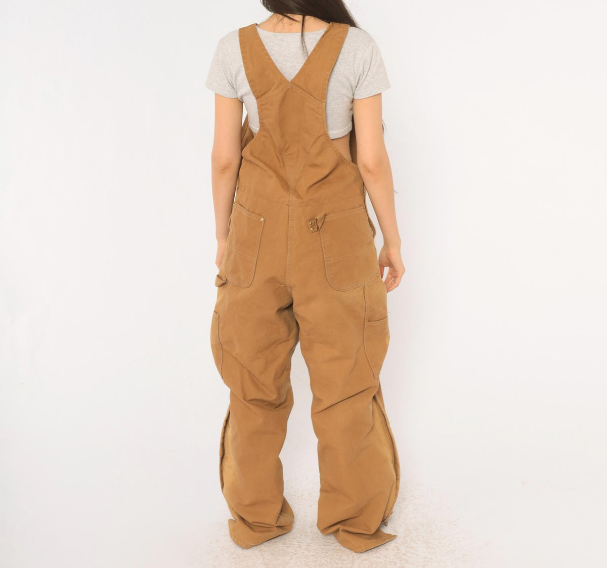 80s Carhartt Duck Canvas Bib Overalls Tan Double Knee Workwear Medium
