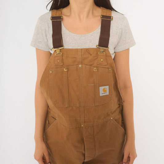 80s Carhartt Duck Canvas Bib Overalls Tan Double Knee Workwear Medium