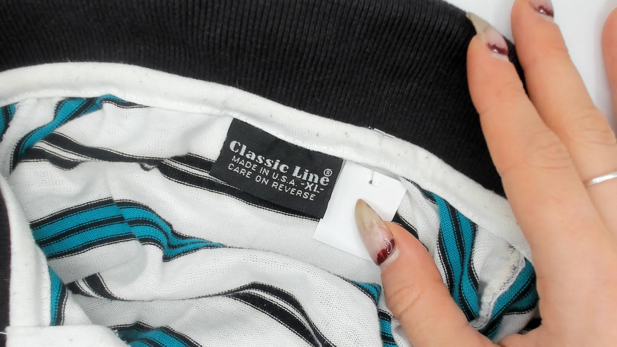 90s Classic Line Striped Polo Shirt White Teal Black Cotton Unisex Extra Large