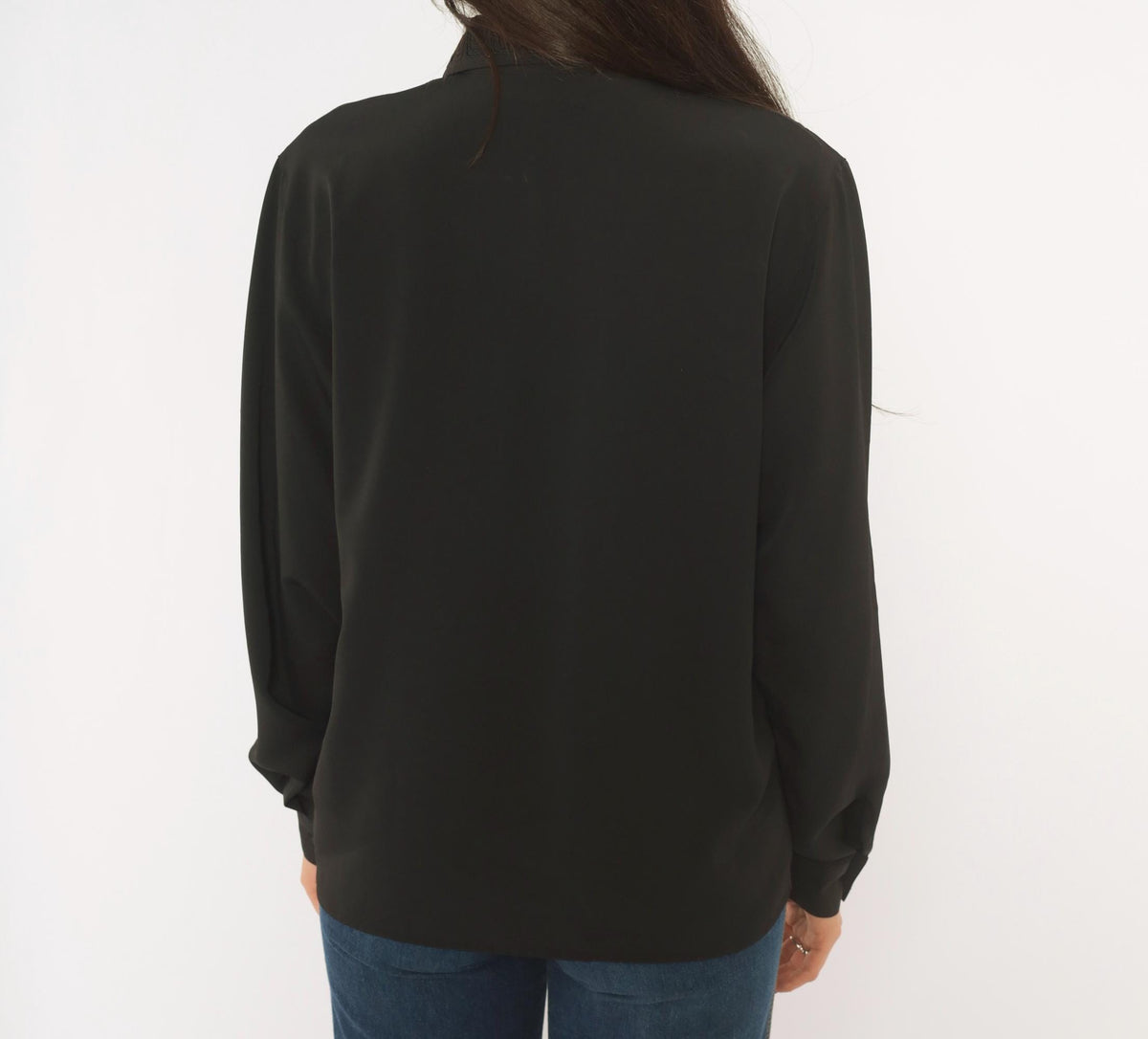 90s Fiji Sport Black Soutache Blouse Pointed Collar Embroidered Small S