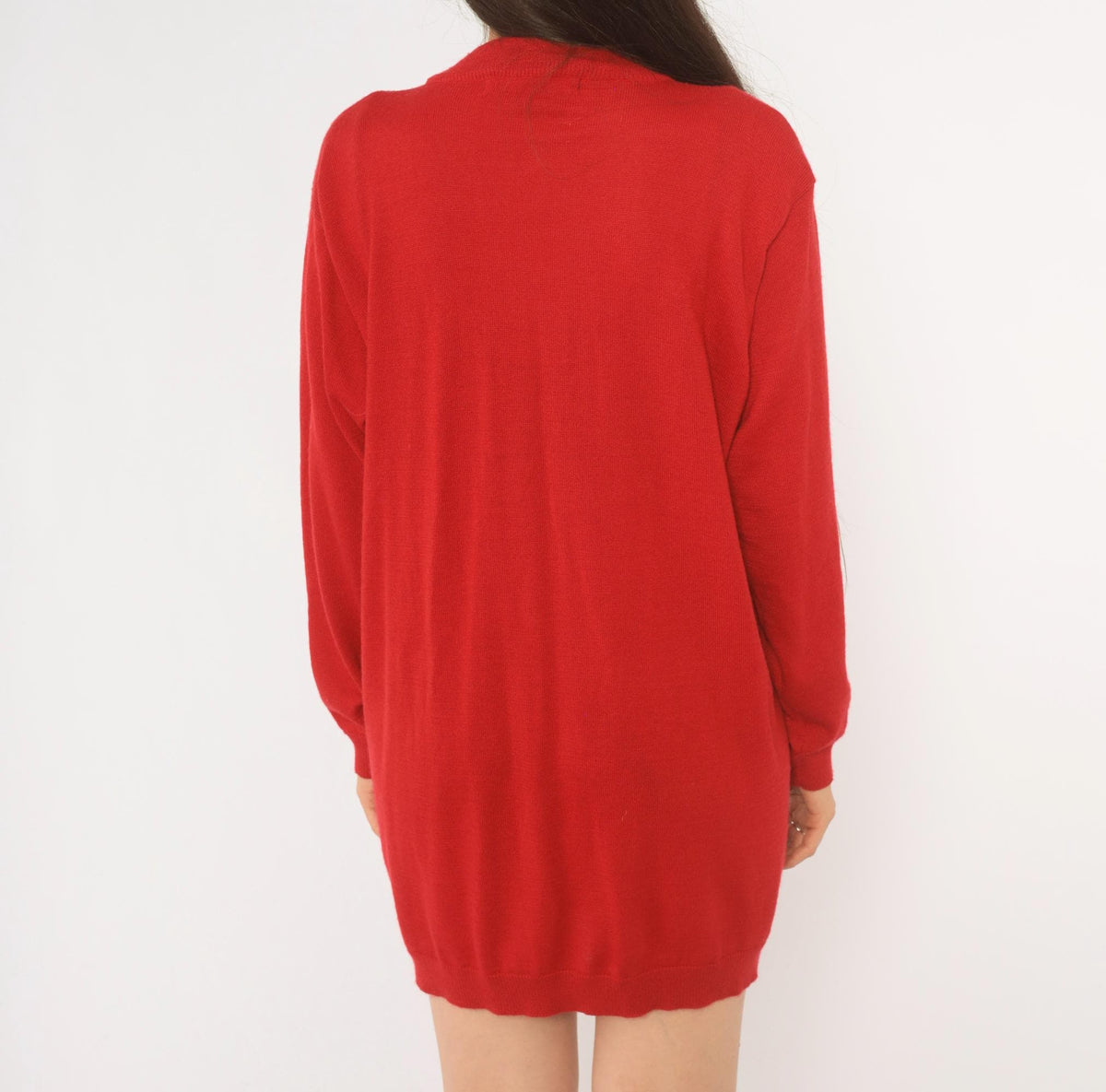 90s Red Wool Cardigan Patrick Tricot Deep V Knit Jacket Medium M