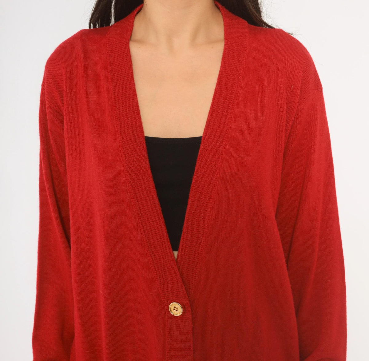 90s Red Wool Cardigan Patrick Tricot Deep V Knit Jacket Medium M