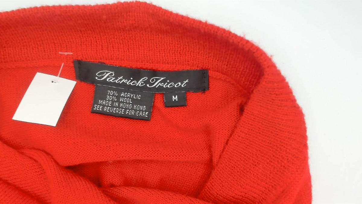 90s Red Wool Cardigan Patrick Tricot Deep V Knit Jacket Medium M