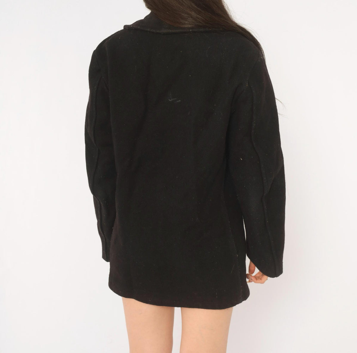 80s Black Wool Peacoat Double Breasted Anchor Button Military Jacket Small S