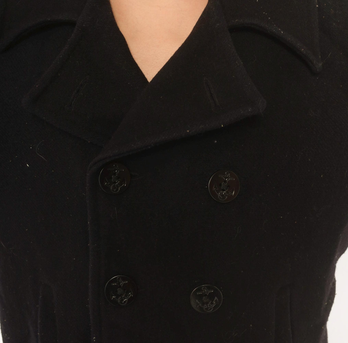 80s Black Wool Peacoat Double Breasted Anchor Button Military Jacket Small S