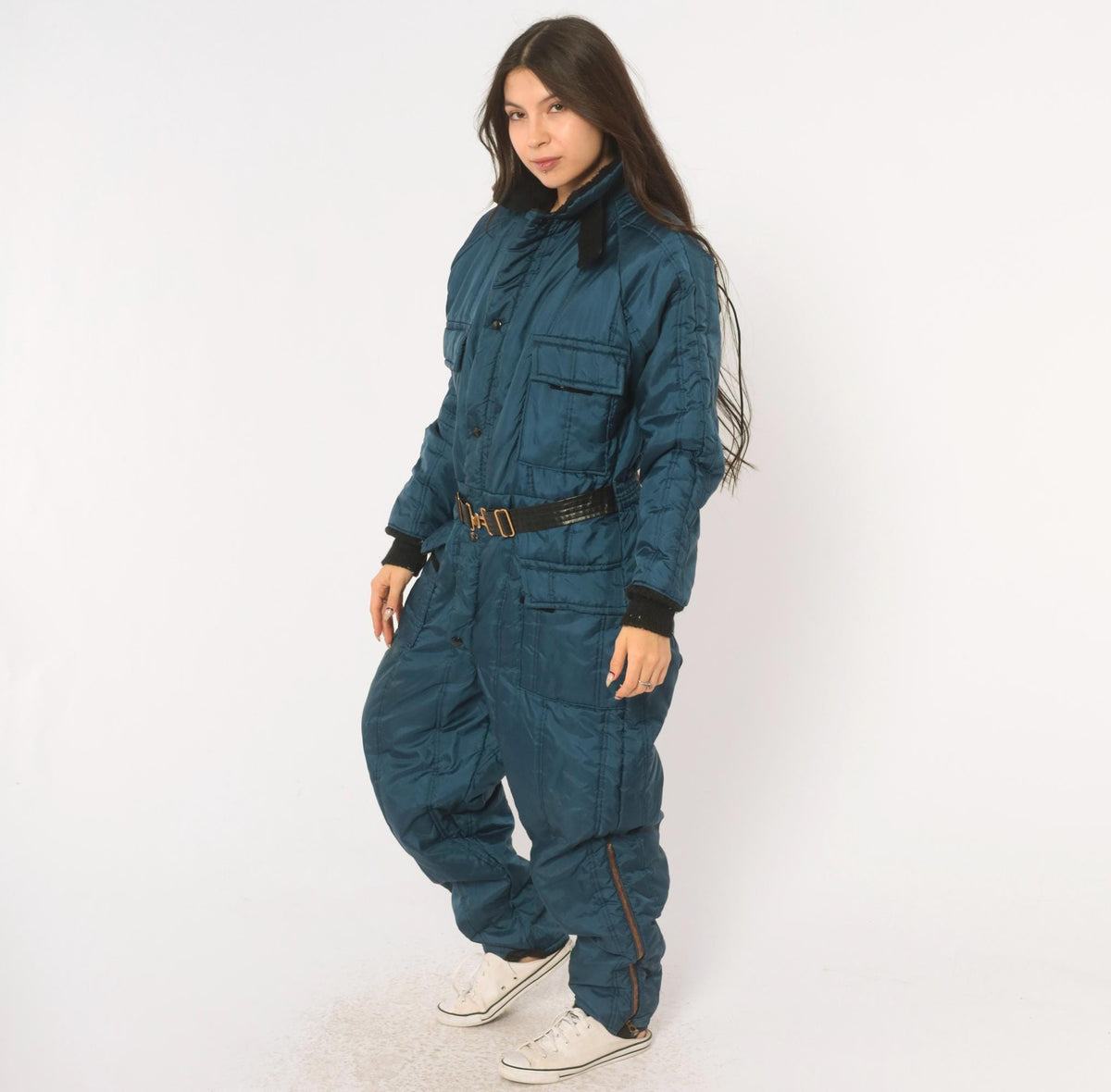 70s Walls Blizzard Pruf Navy Insulated Coveralls Hooded Quilted Ski Suit Medium