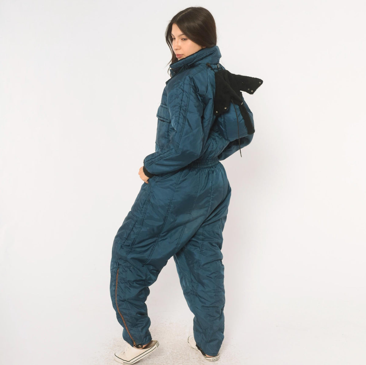 70s Walls Blizzard Pruf Navy Insulated Coveralls Hooded Quilted Ski Suit Medium