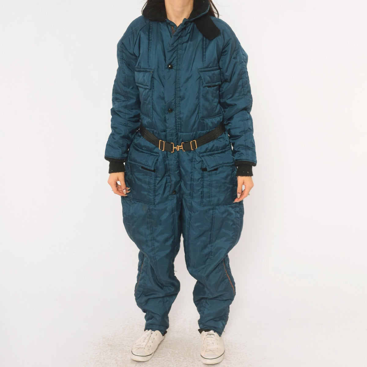 70s Walls Blizzard Pruf Navy Insulated Coveralls Hooded Quilted Ski Suit Medium