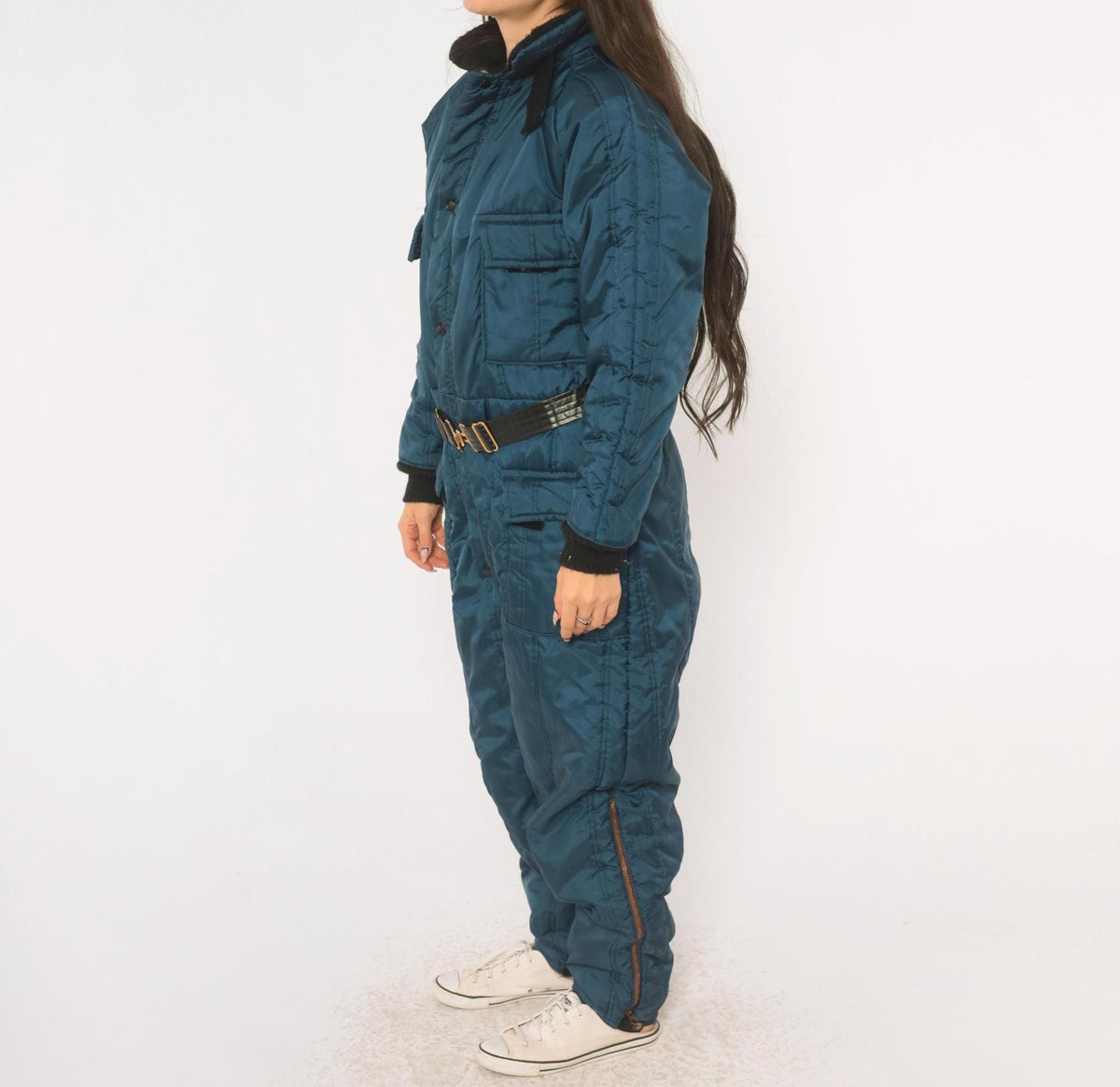 70s Walls Blizzard Pruf Navy Insulated Coveralls Hooded Quilted Ski Suit Medium