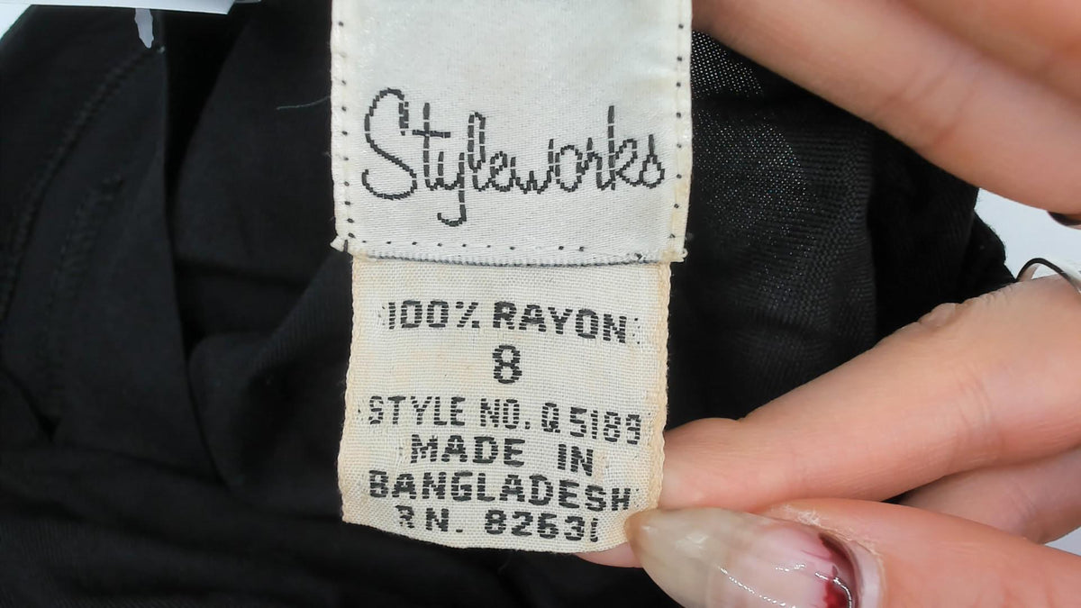 90s Styleworks Black Button Front Dress Square Neck Cutout A-Line Medium