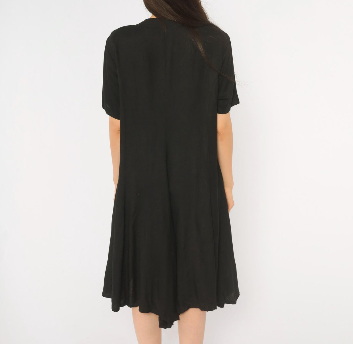 90s Styleworks Black Button Front Dress Square Neck Cutout A-Line Medium