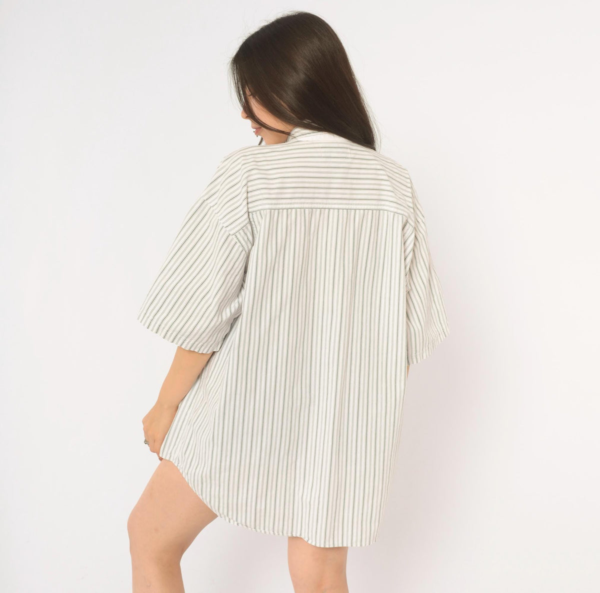 90s Bugle Boy Pinstripe Cotton Shirt White Grey Button Front Extra Large XL