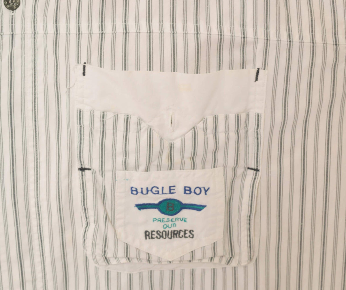 90s Bugle Boy Pinstripe Cotton Shirt White Grey Button Front Extra Large XL