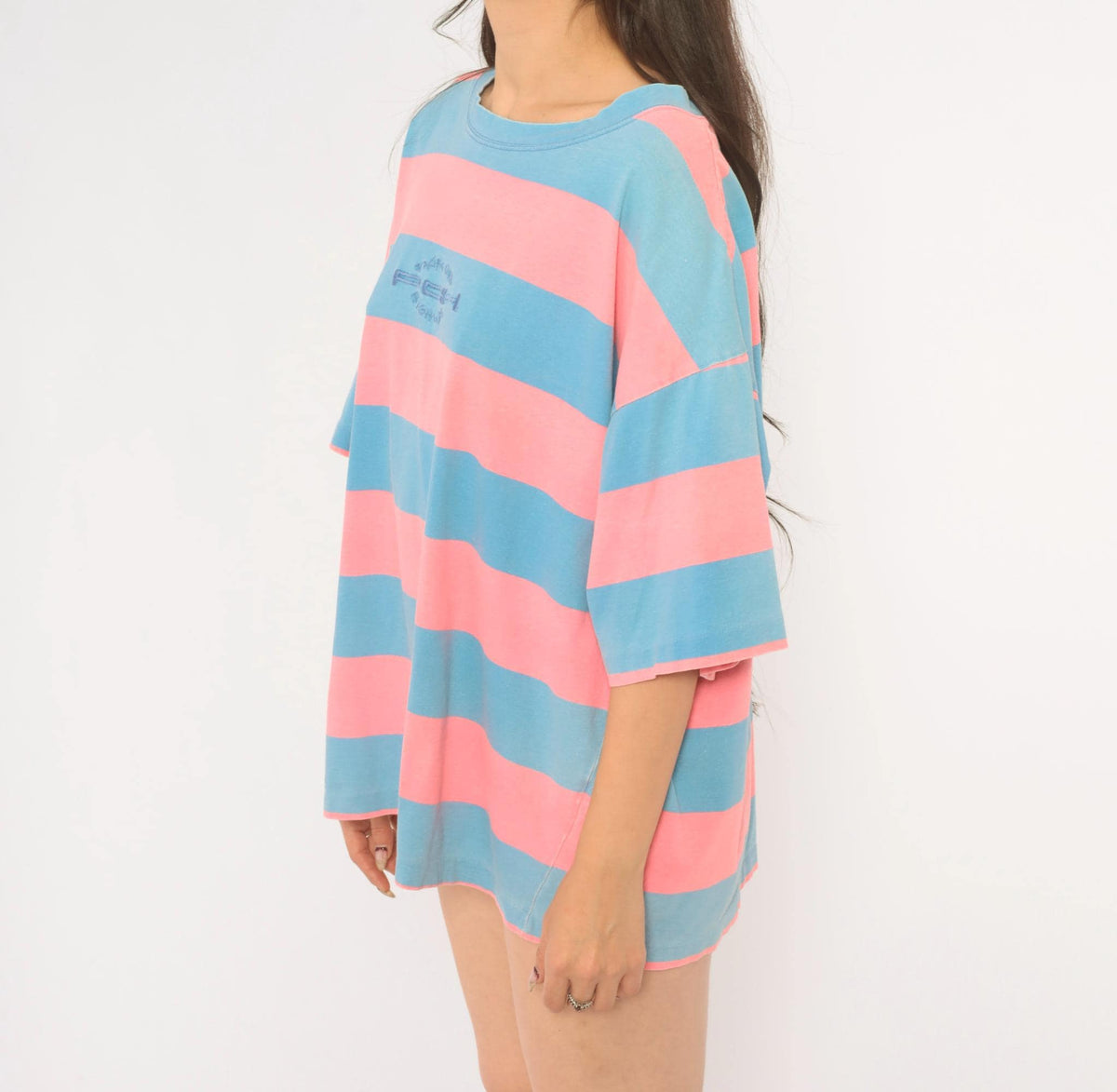 90s Pacific Coast Highway Rugby Stripe T-Shirt Pink Blue Cotton Extra Large