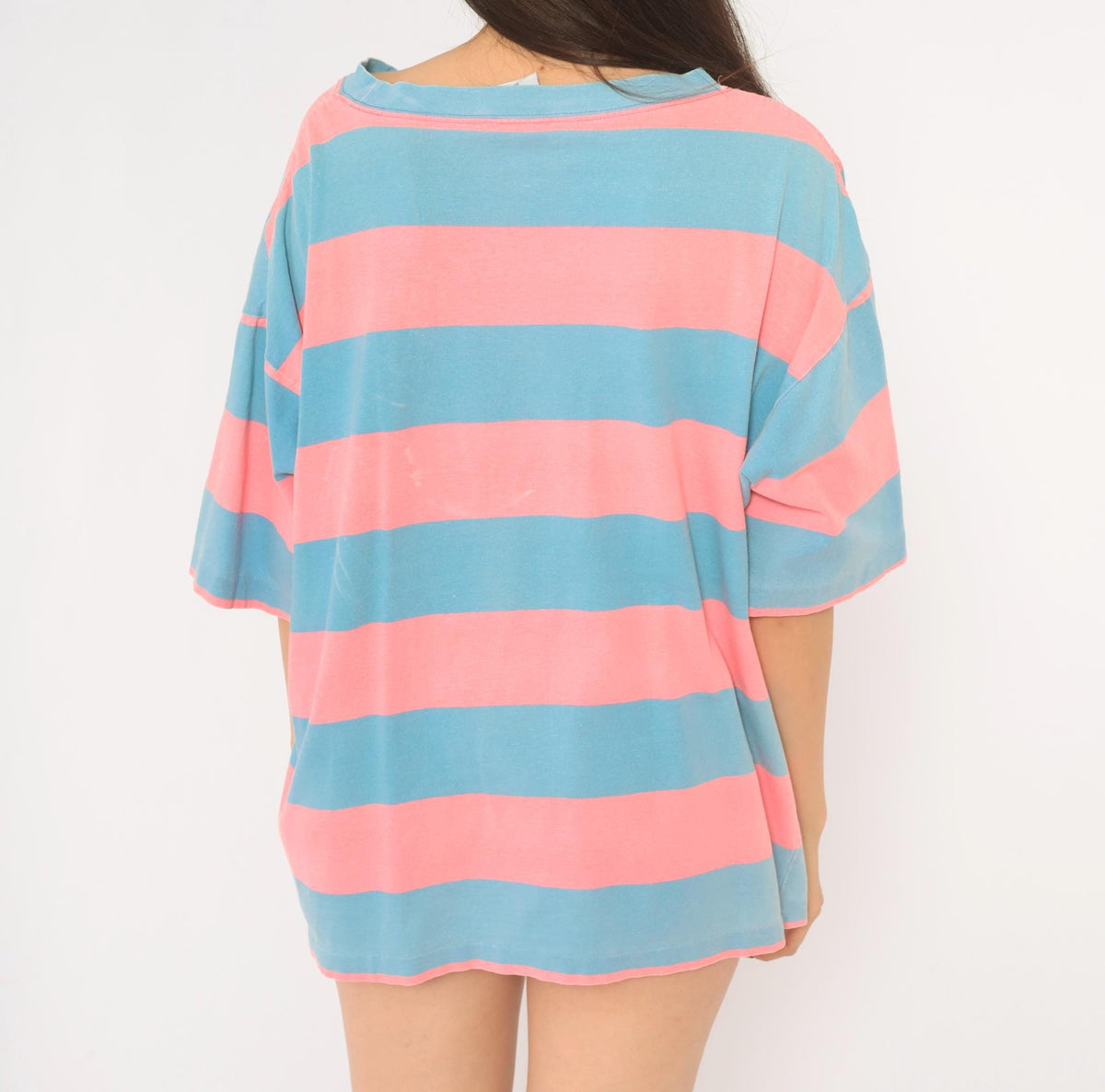 90s Pacific Coast Highway Rugby Stripe T-Shirt Pink Blue Cotton Extra Large