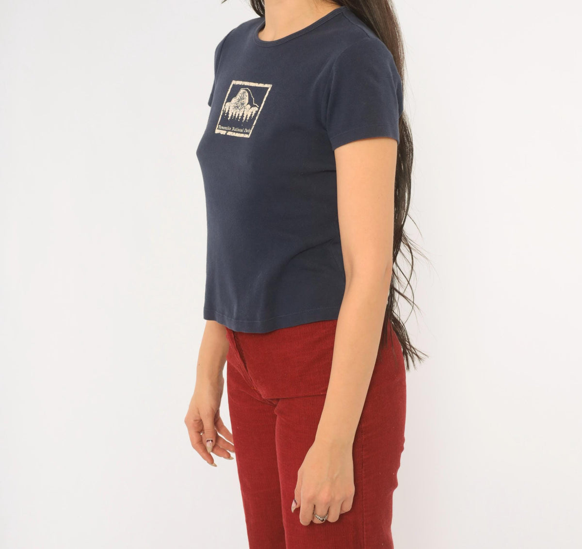 Y2K Kavio Yosemite National Park Baby Tee Navy Blue Mountain Graphic Medium M