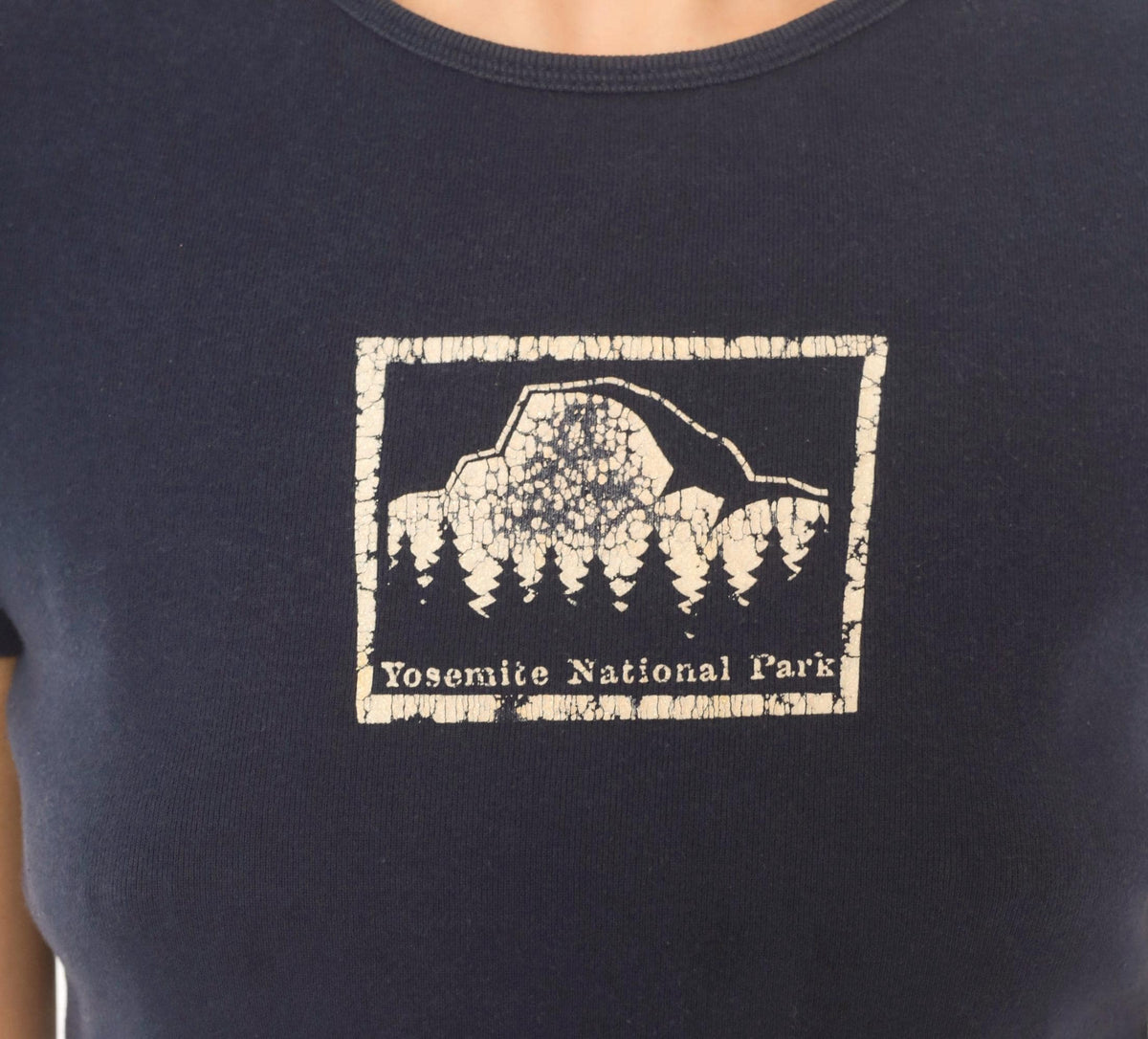 Y2K Kavio Yosemite National Park Baby Tee Navy Blue Mountain Graphic Medium M