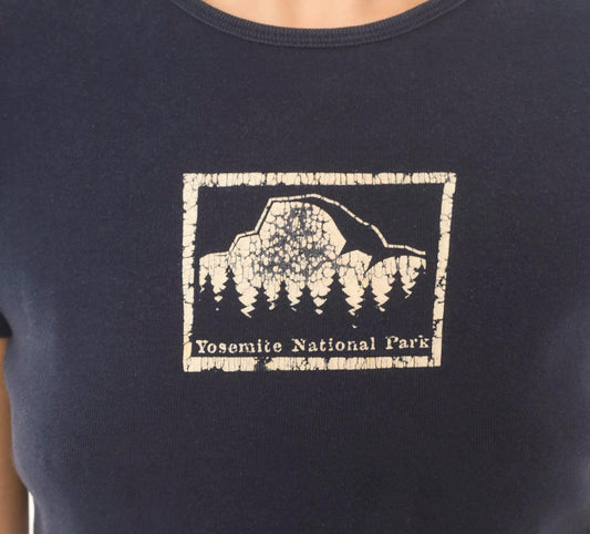 Y2K Kavio Yosemite National Park Baby Tee Navy Blue Mountain Graphic Medium M