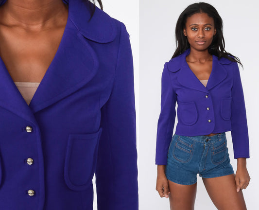 60s Jacket Royal Purple Jacket Mod Cropped Boho Jacket Vintage Bohemian Hippie 70s Butte Knit Jacket Vintage Retro Button Up Small xs s