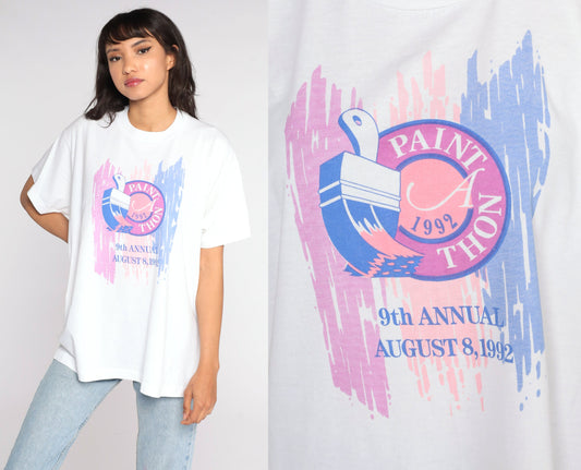 1992 Paint A Thon Shirt -- Painting T Shirt 90s Graphic Tee Painter Shirt Slogan Shirt Vintage 1990s Screen Stars Shirt Extra Large xl