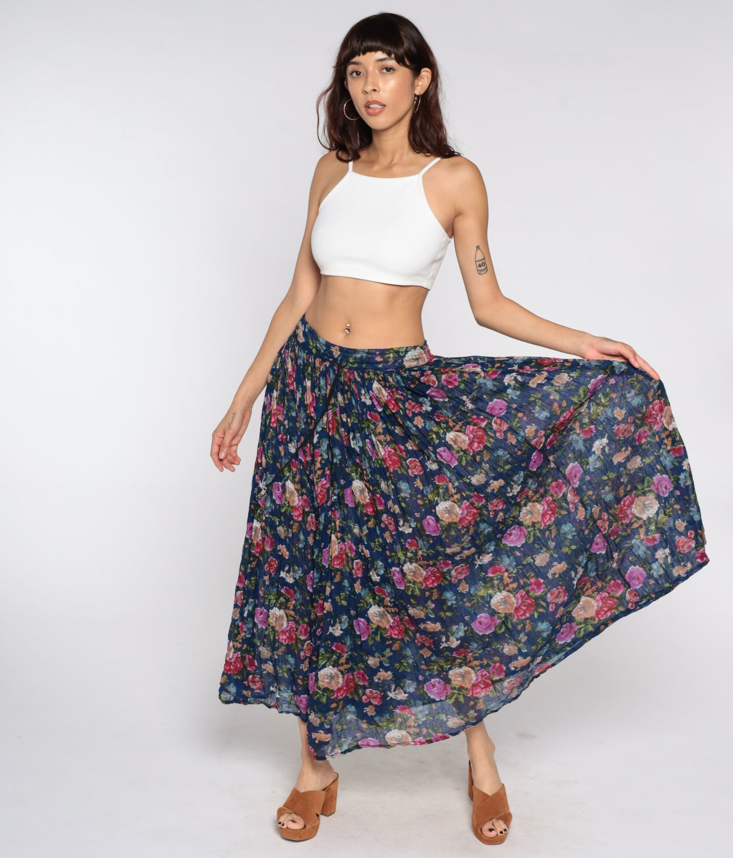 Floral Broomstick Skirt Boho Hippie Gauze Skirt 90s Maxi Bohemian Vint Shopexile