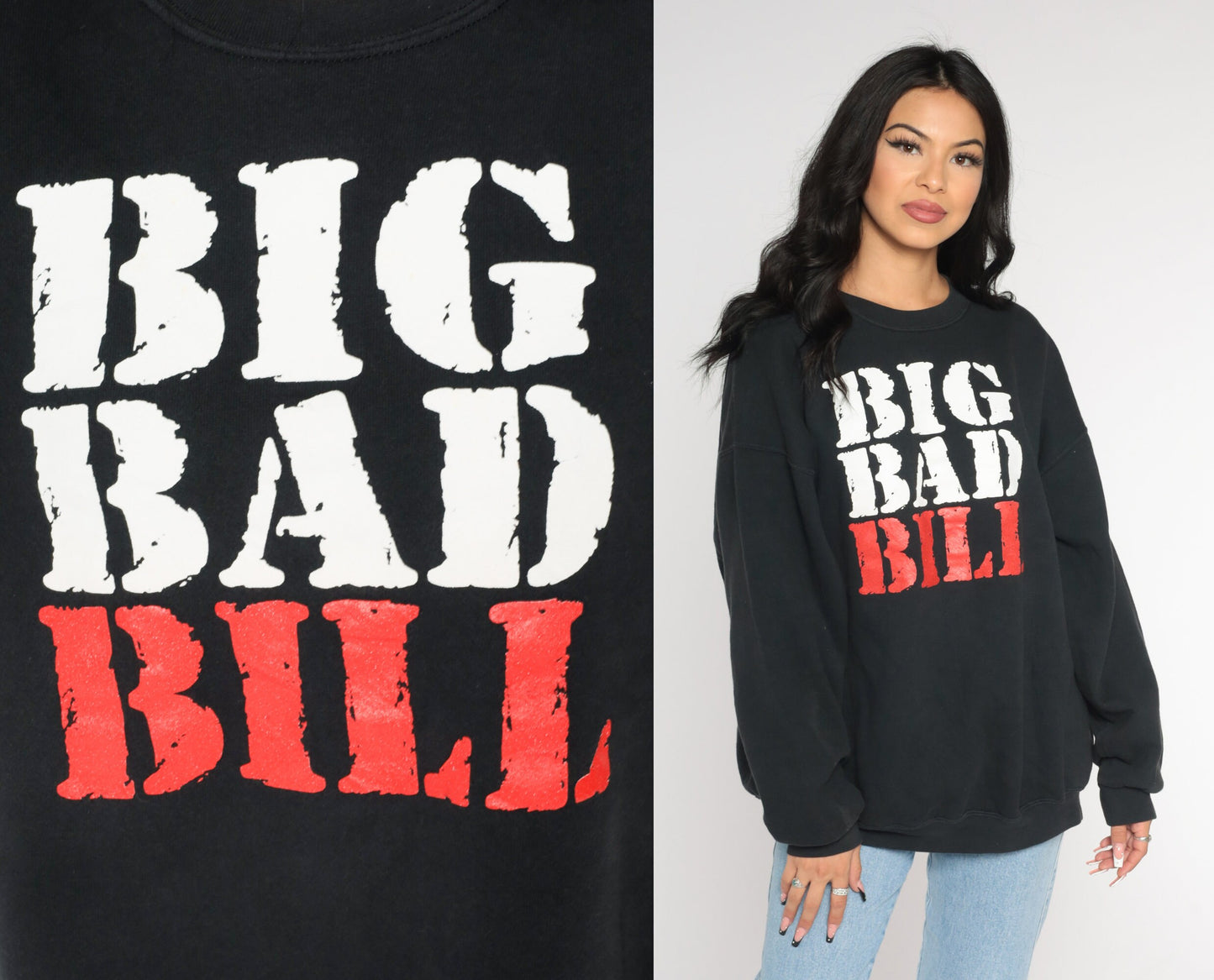 Big Bad Bill Sweatshirt 90s Graphic Name Sweatshirt Pullover Crewneck Retro William Streetwear Black Vintage 1990s Lee Extra Large xl