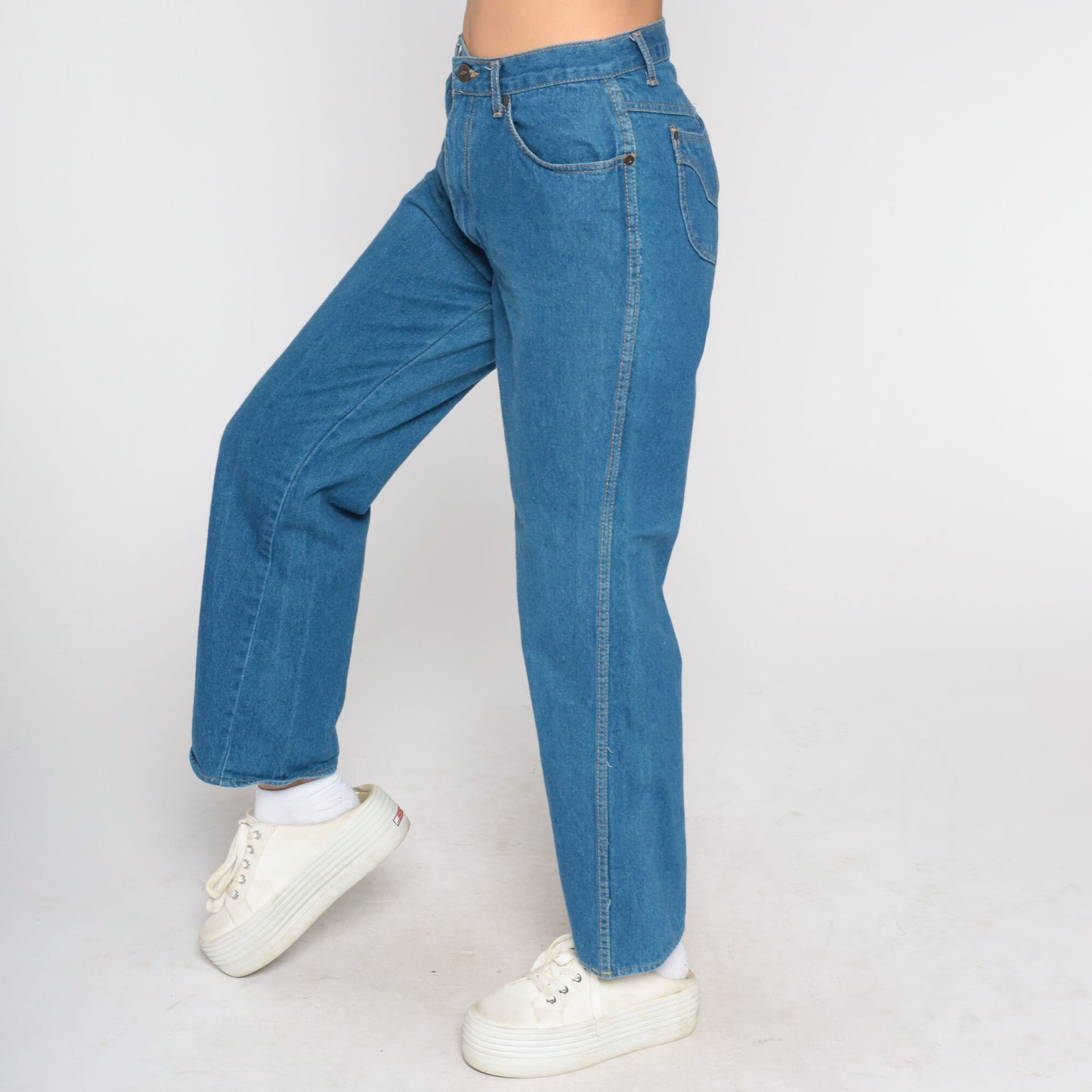 70s Jeans High Waisted Rise Straight Leg Jeans Lightweight Denim Pants Bohemian Blue Jeans Boho Hippie Seventies Vintage 1970s Medium 29