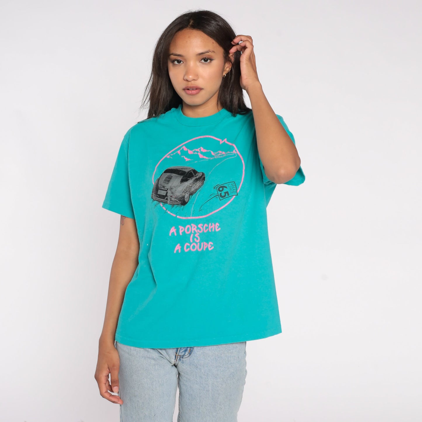 Vintage Porsche Shirt 80s 90s Classic Car TShirt A Porsche Is a Coupe Sports Car Turquoise Green Mountain Graphic T Shirt Tee 1990s Small