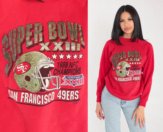 49ers Sweatshirt 80s San Francisco Forty Niners Shirt 1988 Superbowl XXIII Champions NFL California Graphic Red Vintage 1980s Medium Large