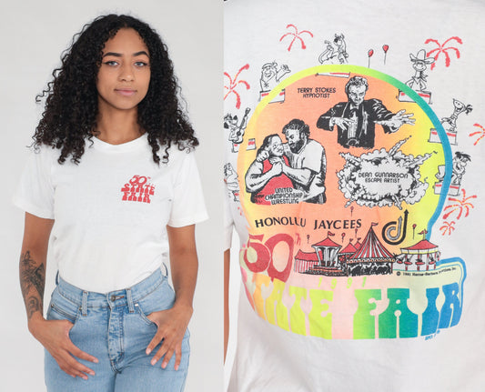 50th State Fair Shirt 1991 Honolulu Jaycees Shirt 90s Hawaii TShirt Neon Terry Stokes Hypnotist Tee Vintage 1990s Graphic T Shirt Small S