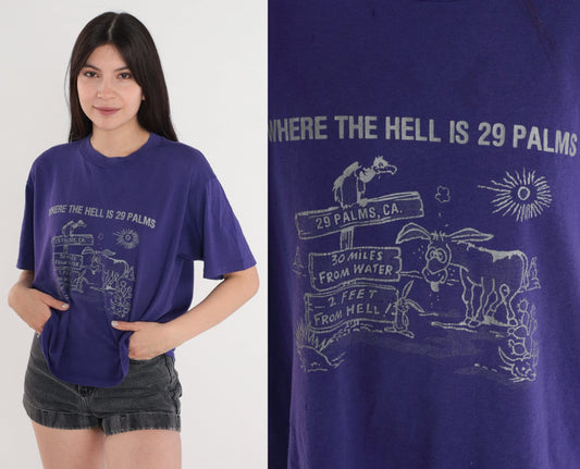 29 Palms Shirt 90s Desert T-Shirt Mojave Valley Hell Funny Tshirt California Graphic Tee Twentynine Single Stitch Purple Vintage 1990s Small